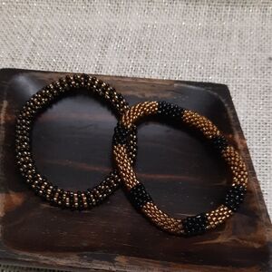 Elegant Black and Gold Beaded Rope Crochet Bracelets